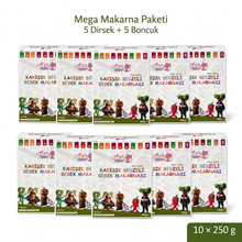 Mega Makarna Paketi, 5 Dirsek ve 5 Boncuk karışık sebzeli makarna, 10 × 250 g